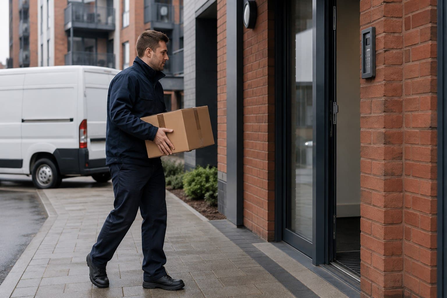 Unbranded courier vehicle prepared for a direct delivery from Little Parndon after collection from an office, healthcare site or residential block.