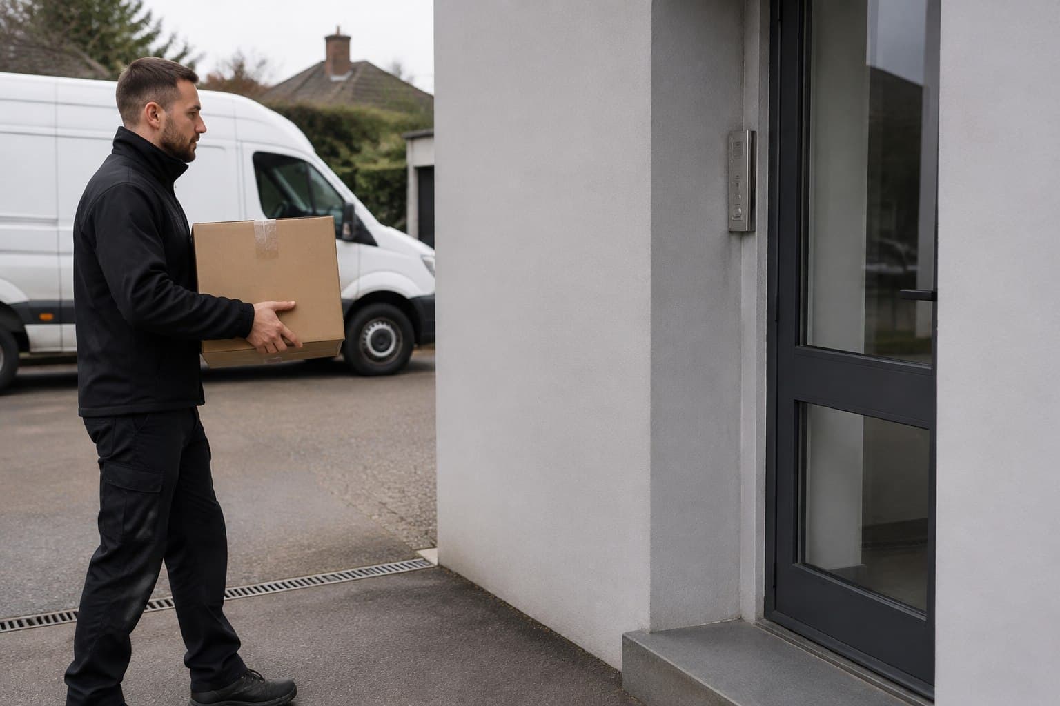 Unbranded courier vehicle prepared for a direct delivery from Netteswell after collection from an office, public-facing premise or household.